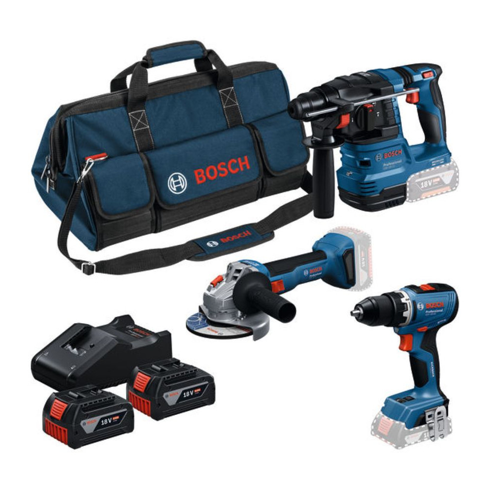 BOSCH - Set de 3 outils 18 V  GSR + GWS + GBH + 2 batteries GBA 18V 4.0 Ah + GAL 18V-40 - 0615A50094